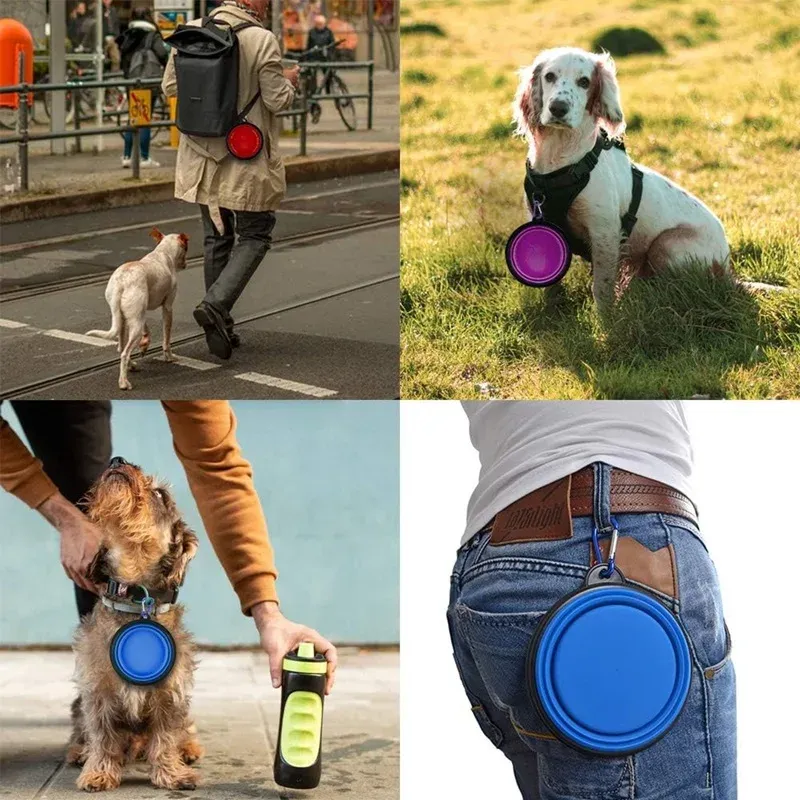 Mangeoire et abreuvoir pliable en silicone pour chien et chat, distributeur 2 en 1 avec mousqueton, idéal pour les voyages et le plein air 4