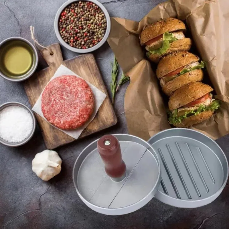 Presse à hamburgers antiadhésive avec papier ciré en aluminium pour cuisine, barbecue et gril 3