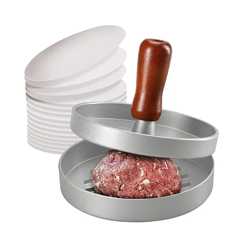 Presse à hamburgers antiadhésive avec papier ciré en aluminium pour cuisine, barbecue et gril - Image 1