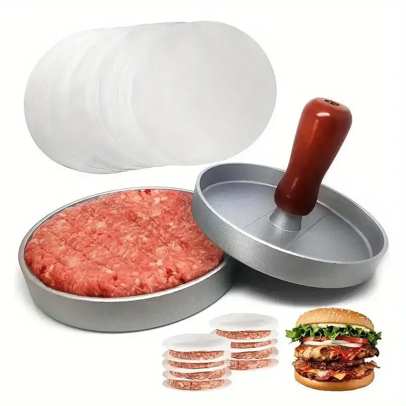 Presse à hamburgers antiadhésive avec papier ciré en aluminium pour cuisine, barbecue et gril 2