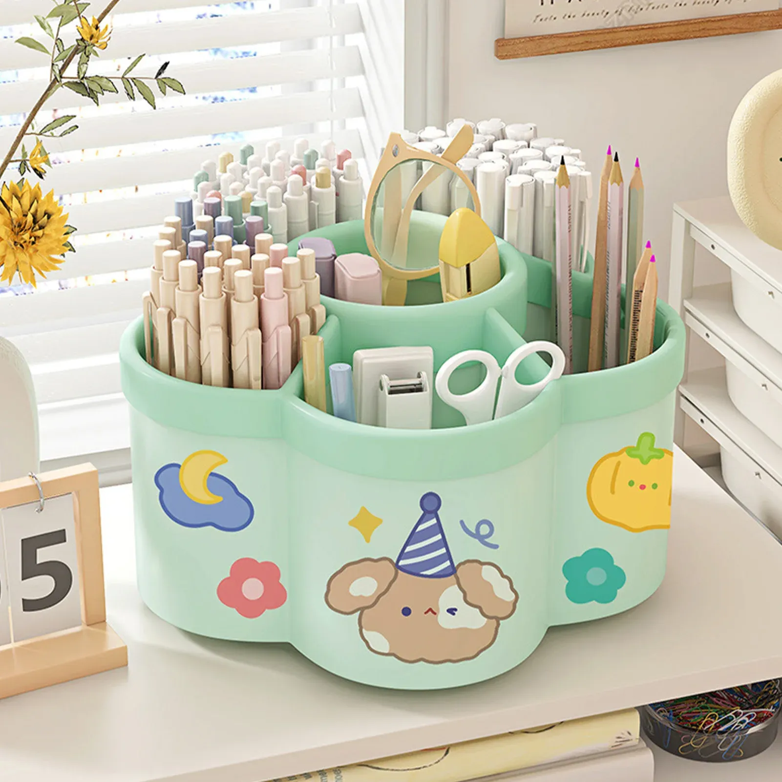 Porte-stylo rotatif de grande capacité, organisateur de bureau, boîte de rangement pour stylos, porte-pinceaux de maquillage, boîte d'organisation, accessoires d'études et de dortoir - Image 1