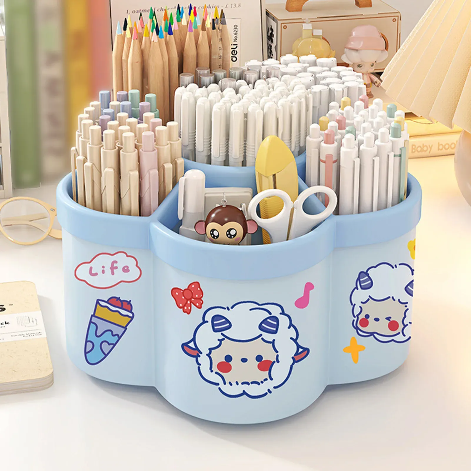 Porte-stylo rotatif de grande capacité, organisateur de bureau, boîte de rangement pour stylos, porte-pinceaux de maquillage, boîte d'organisation, accessoires d'études et de dortoir 4