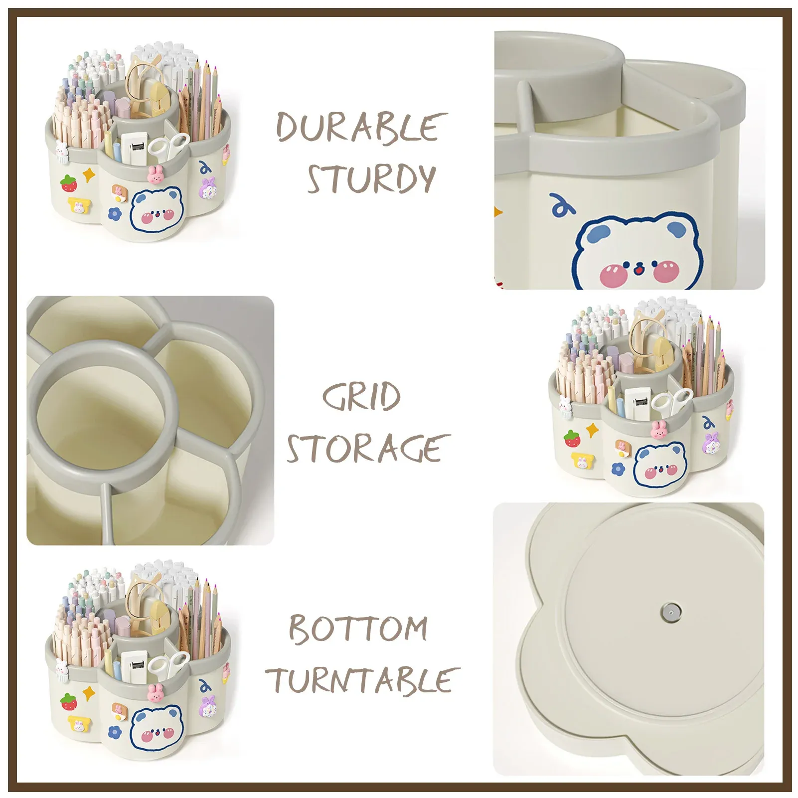 Porte-stylo rotatif de grande capacité, organisateur de bureau, boîte de rangement pour stylos, porte-pinceaux de maquillage, boîte d'organisation, accessoires d'études et de dortoir 5