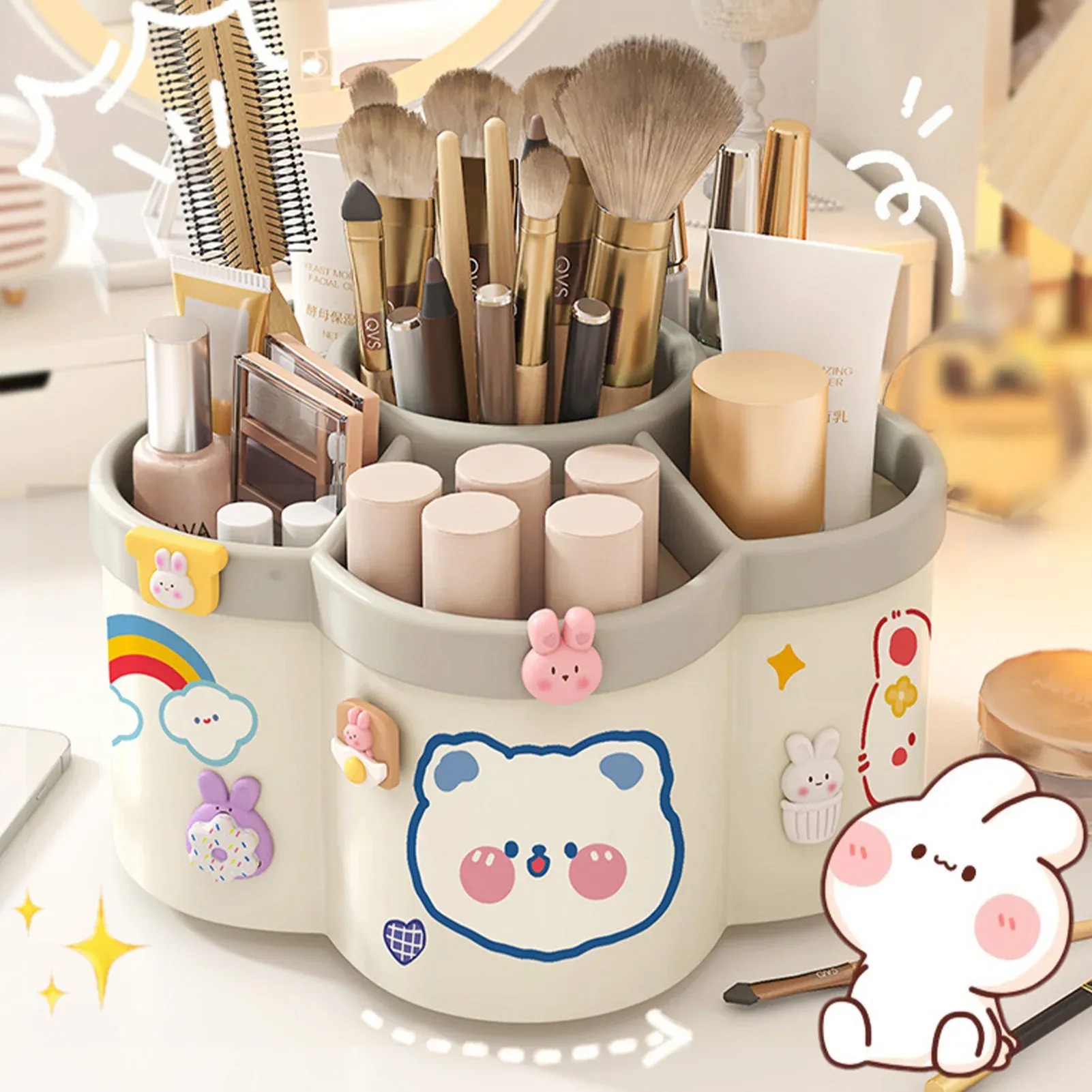 Porte-stylo rotatif de grande capacité, organisateur de bureau, boîte de rangement pour stylos, porte-pinceaux de maquillage, boîte d'organisation, accessoires d'études et de dortoir 6