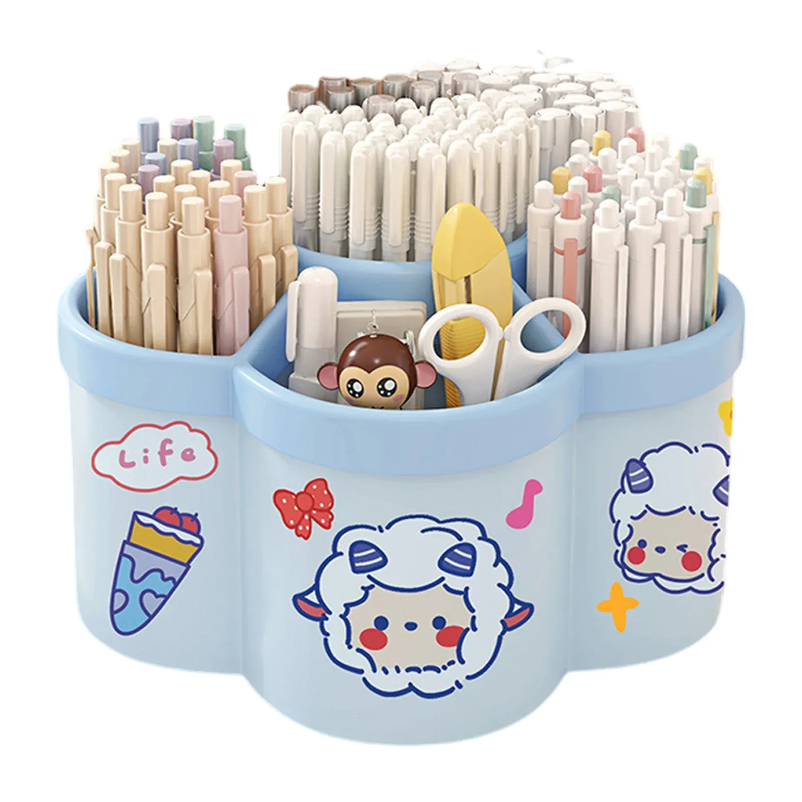 Porte-stylo rotatif de grande capacité, organisateur de bureau, boîte de rangement pour stylos, porte-pinceaux de maquillage, boîte d'organisation, accessoires d'études et de dortoir 11