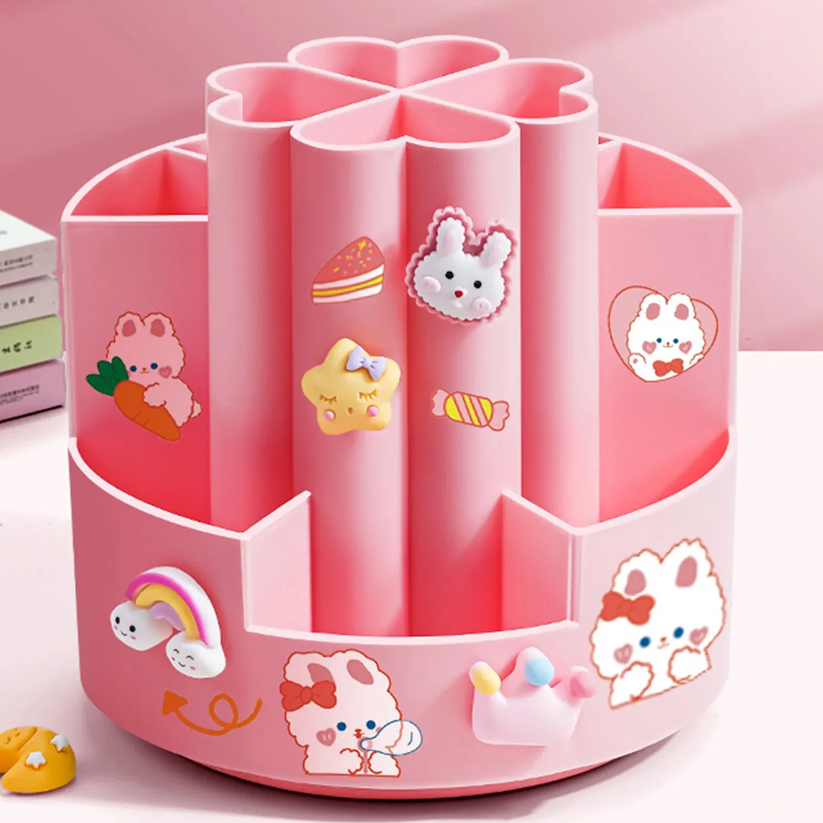 Porte-stylo rotatif de grande capacité, organisateur de bureau, boîte de rangement pour stylos, porte-pinceaux de maquillage, boîte d'organisation, accessoires d'études et de dortoir 10