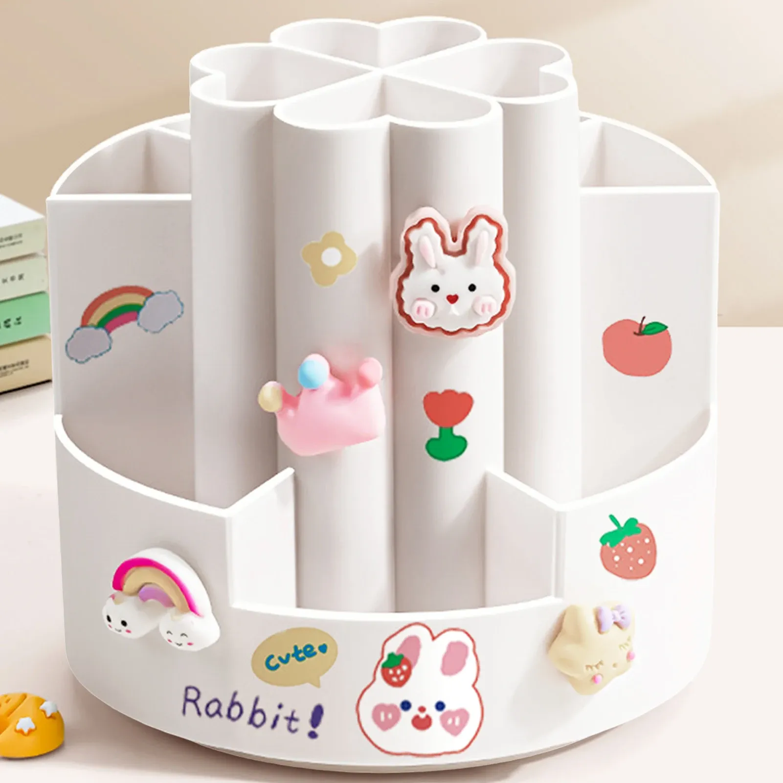 Porte-stylo rotatif de grande capacité, organisateur de bureau, boîte de rangement pour stylos, porte-pinceaux de maquillage, boîte d'organisation, accessoires d'études et de dortoir 8