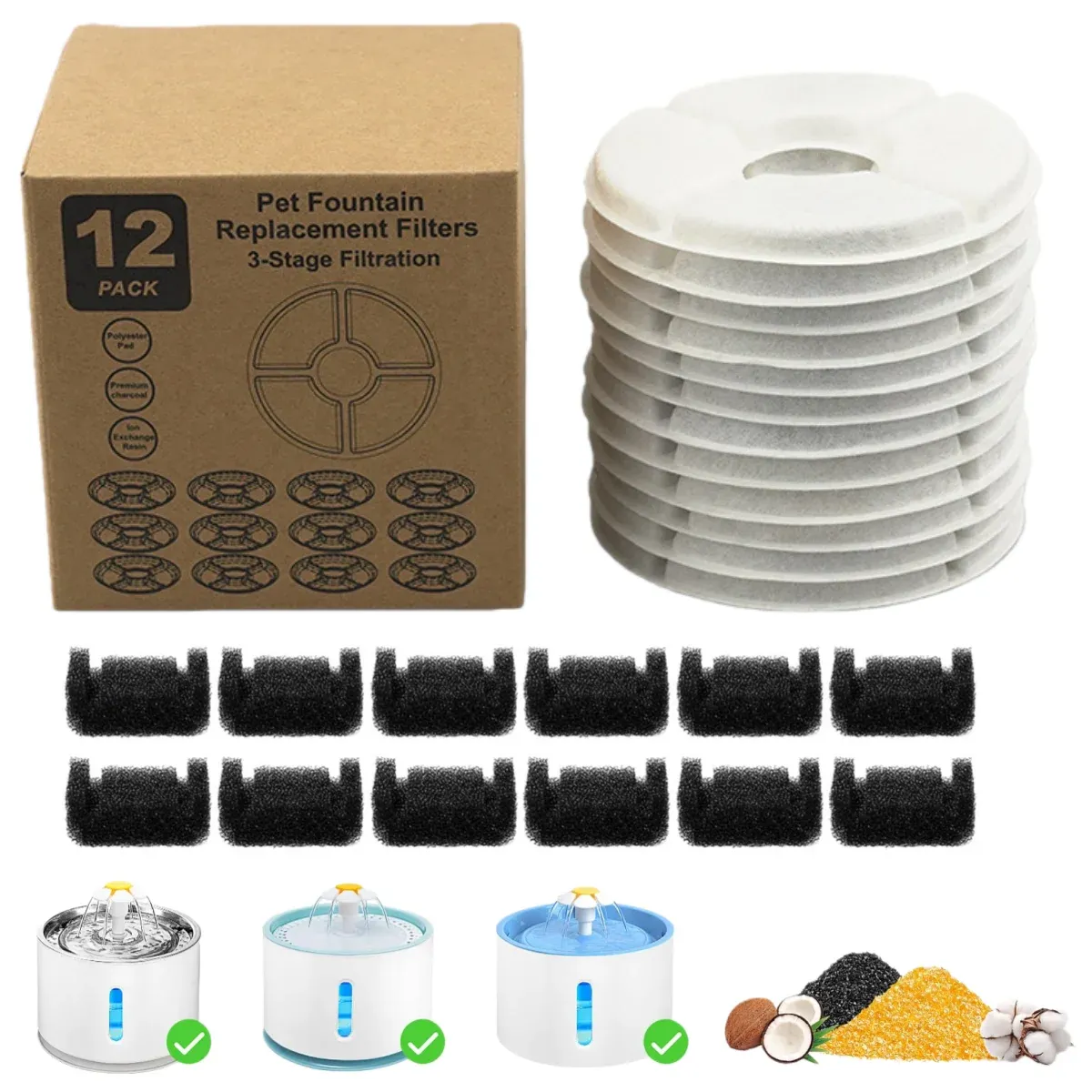 Lot de filtres de rechange en charbon actif pour fontaine à eau pour chat (4, 8 ou 12 pièces)