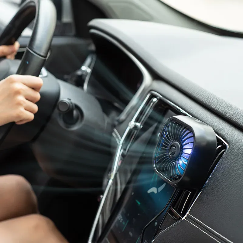 Mini ventilateur USB pour voiture à 3 vitesses, fixation sur grille d'aération, éclairage coloré, refroidissement automatique 6