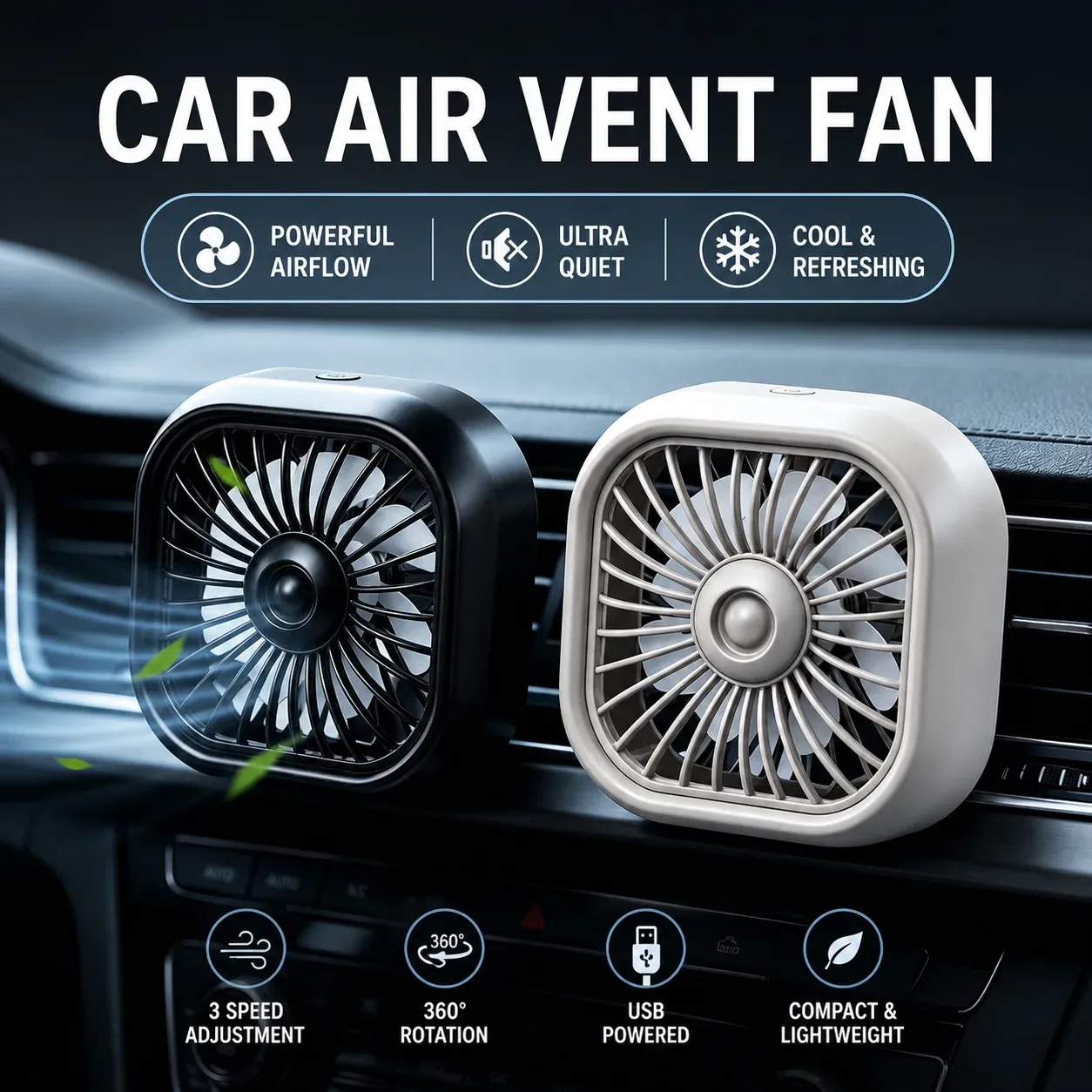 Mini ventilateur USB installé dans un véhicule