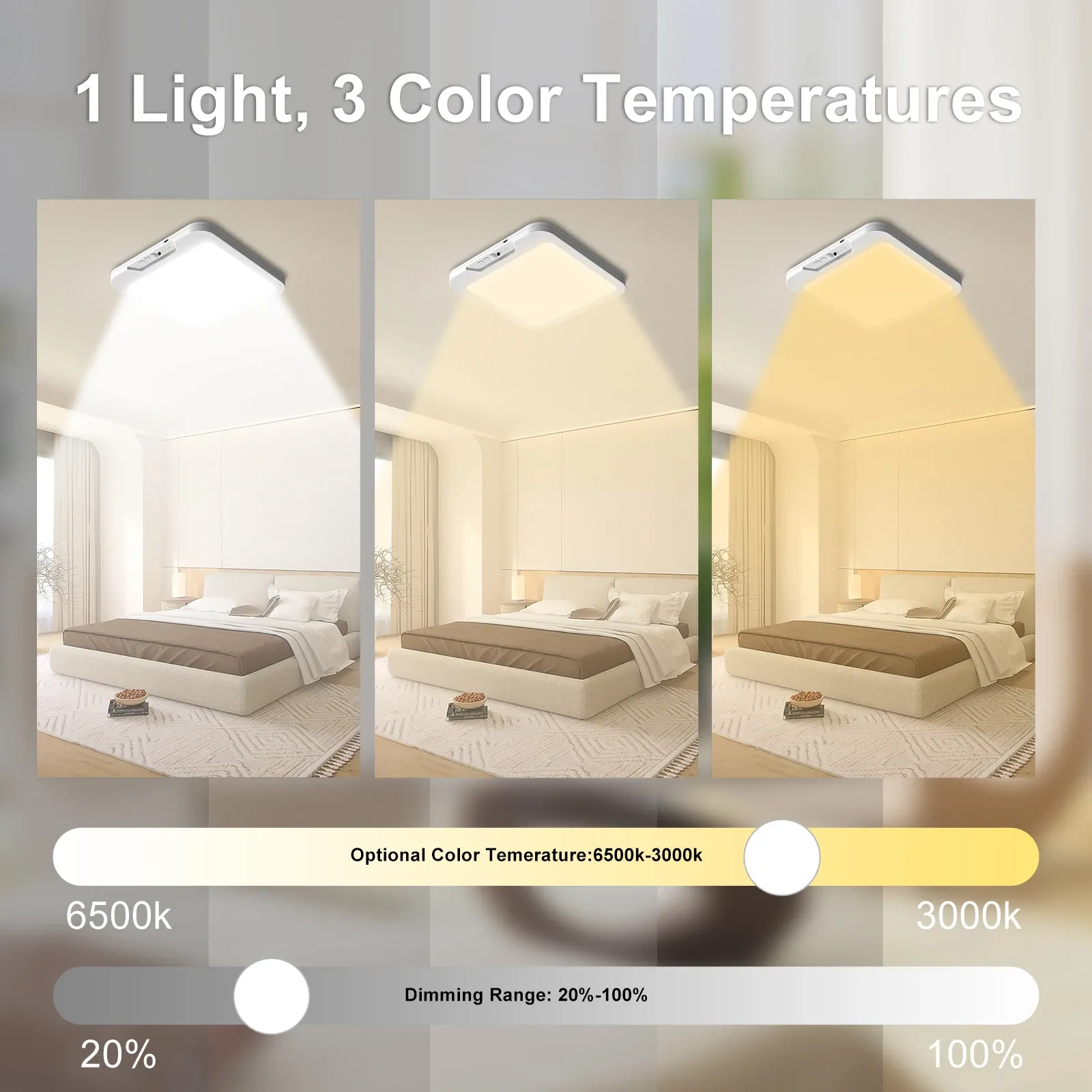 Plafonnier LED rechargeable avec détecteur de mouvement, télécommande, 3 températures de couleur, minuterie et montage sans fil 2