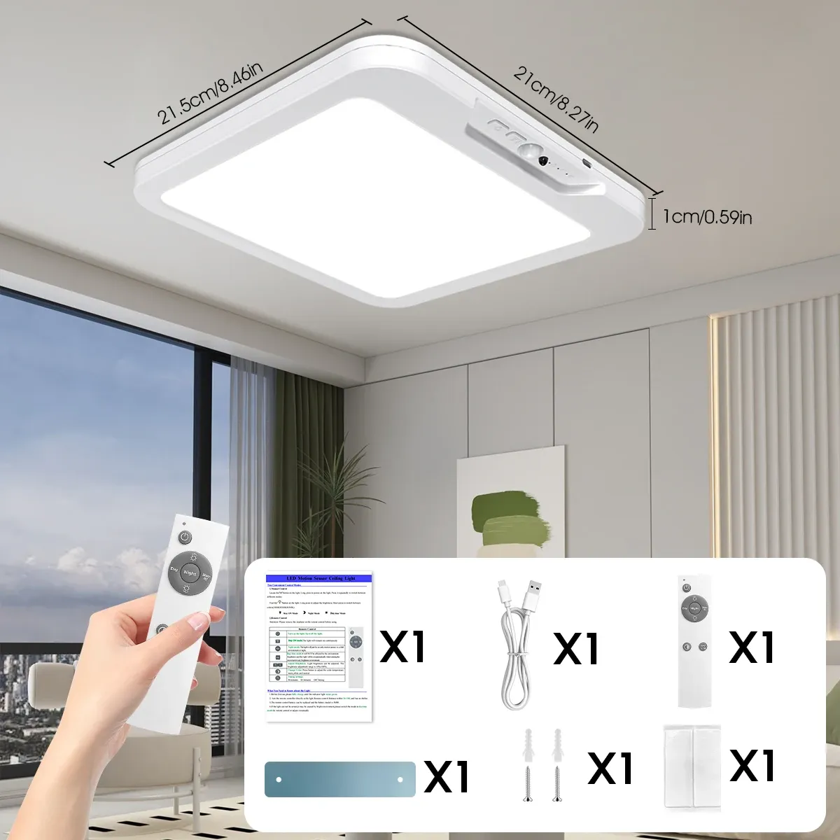 Plafonnier LED rechargeable avec détecteur de mouvement, télécommande, 3 températures de couleur, minuterie et montage sans fil 7