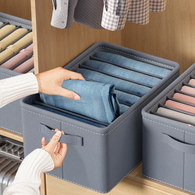 Organisateur pliable pour pantalons épais, jeans, sweat-shirts et chemises, à 9, 7 ou 6 compartiments, pour armoire et tiroirs