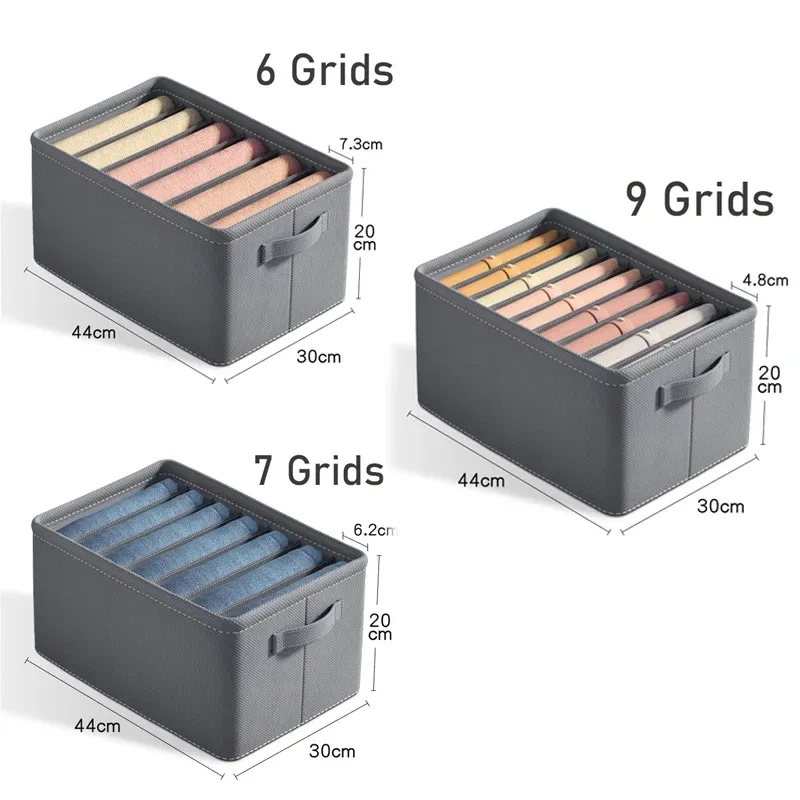 Organisateur pliable pour pantalons épais, jeans, sweat-shirts et chemises, à 9, 7 ou 6 compartiments, pour armoire et tiroirs 6
