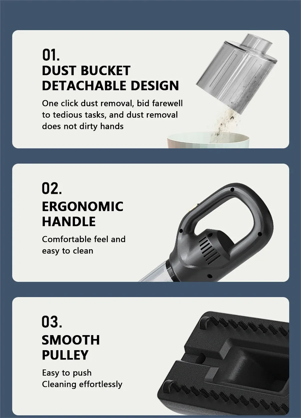 Mini aspirateur sans fil, détails de conception