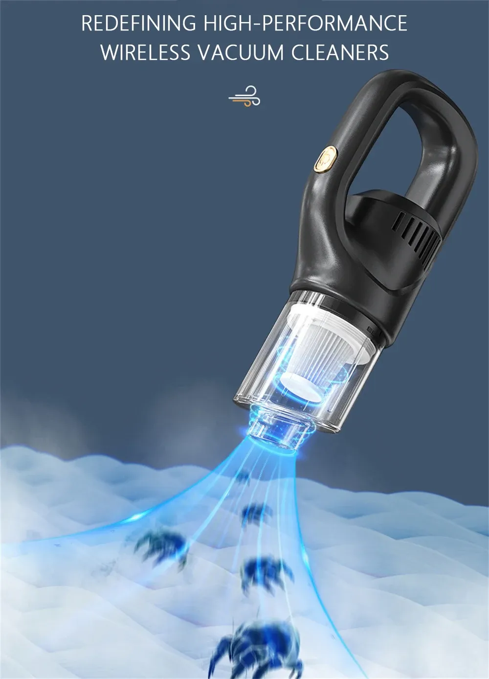 Mini aspirateur sans fil, bac à poussière