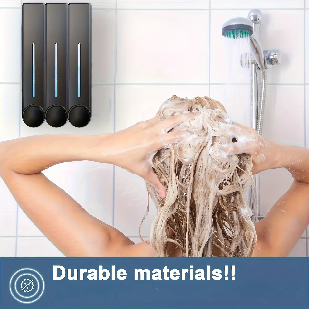 Distributeur de savon mural 300 ml, sans perçage, pour salle de bain et cuisine 4