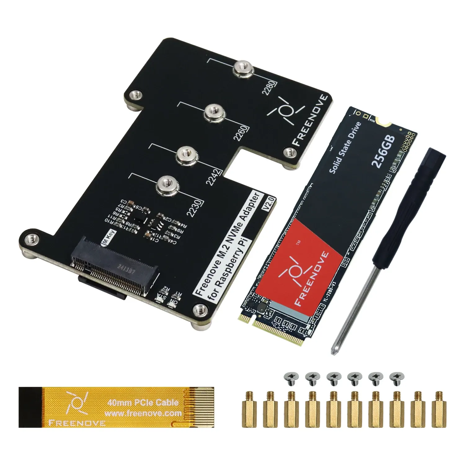 Adaptateur Freenove M.2 NVMe V2 pour Raspberry Pi 5, compatible SSD 128 Go, 256 Go et 512 Go, carte d'extension M.2 HAT, PCIe 2.0 et 3.0, jusqu'à 800 Mo/s 9