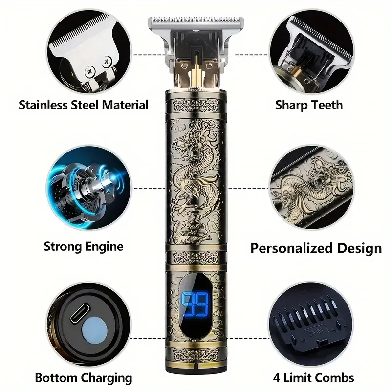 Tondeuse à cheveux électrique avec écran LCD, tondeuse à tête d'huile, tondeuse à barbe et rasoir rechargeable USB pour homme 5