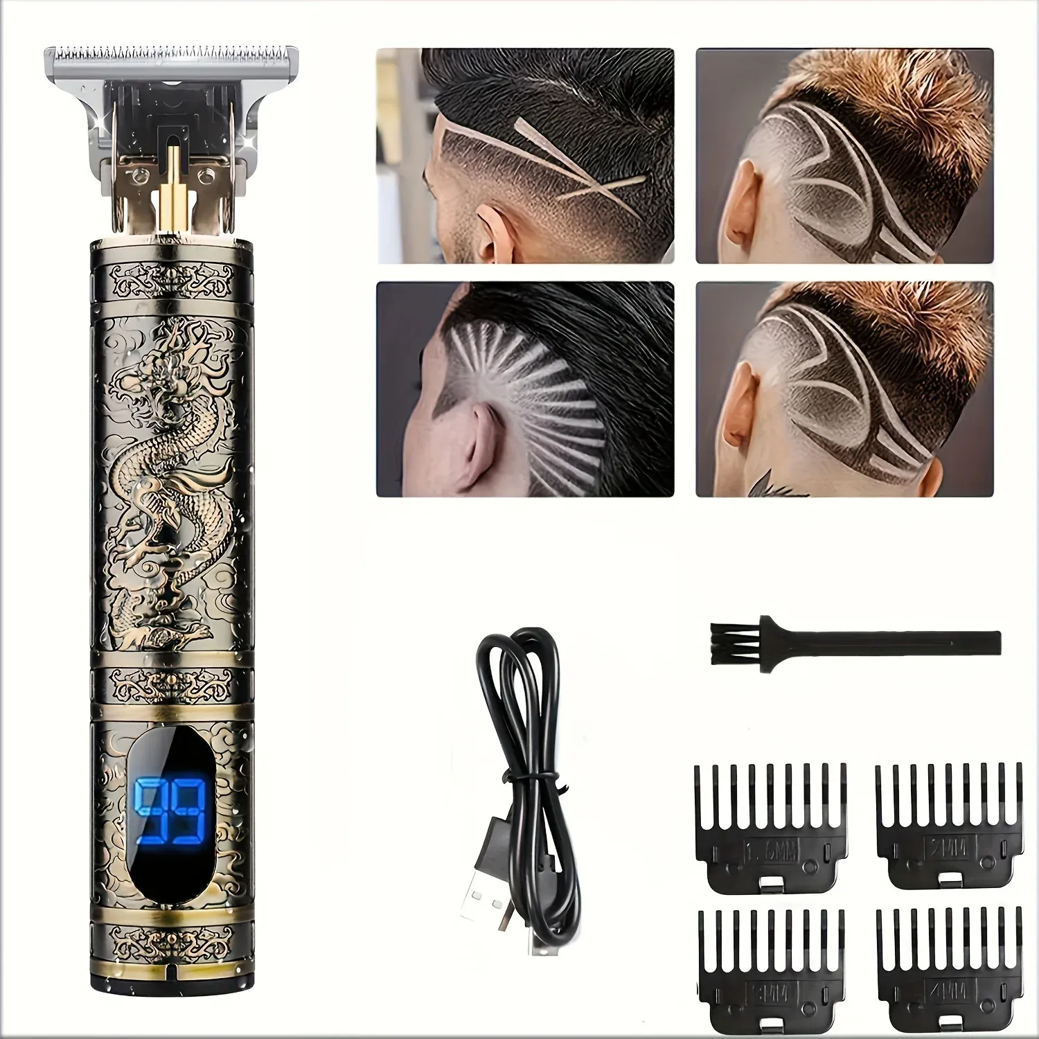 Tondeuse à cheveux électrique avec écran LCD, tondeuse à tête d'huile, tondeuse à barbe et rasoir rechargeable USB pour homme 7