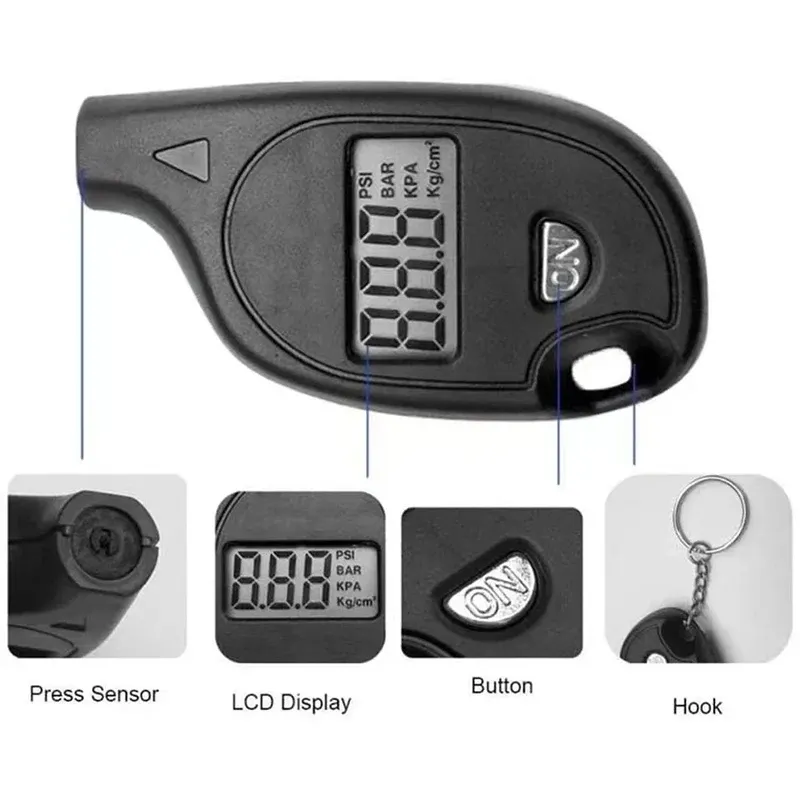 Manomètre numérique pour pneus à écran LCD, testeur de pression pour automobile et moto avec alarme de sécurité 5