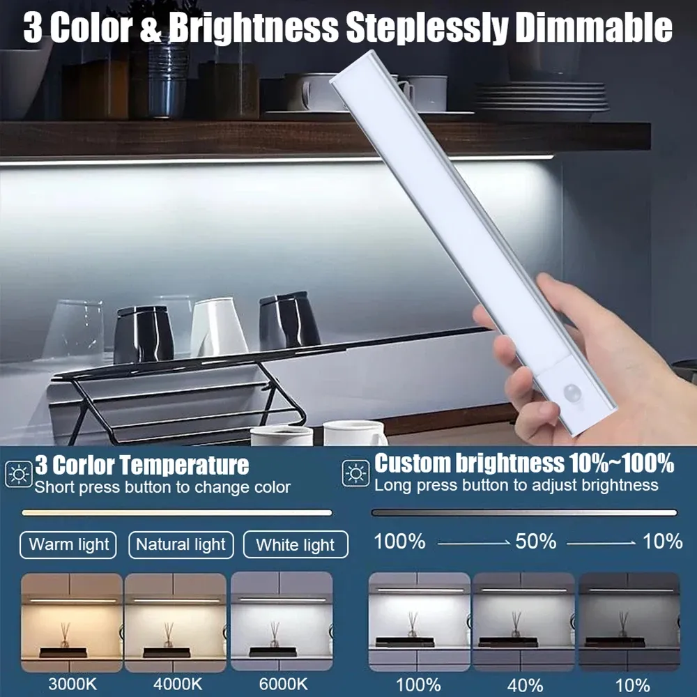 Lampe LED rechargeable par USB avec capteur de mouvement, portable, pour éclairage sous armoire, cuisine et chambre 4