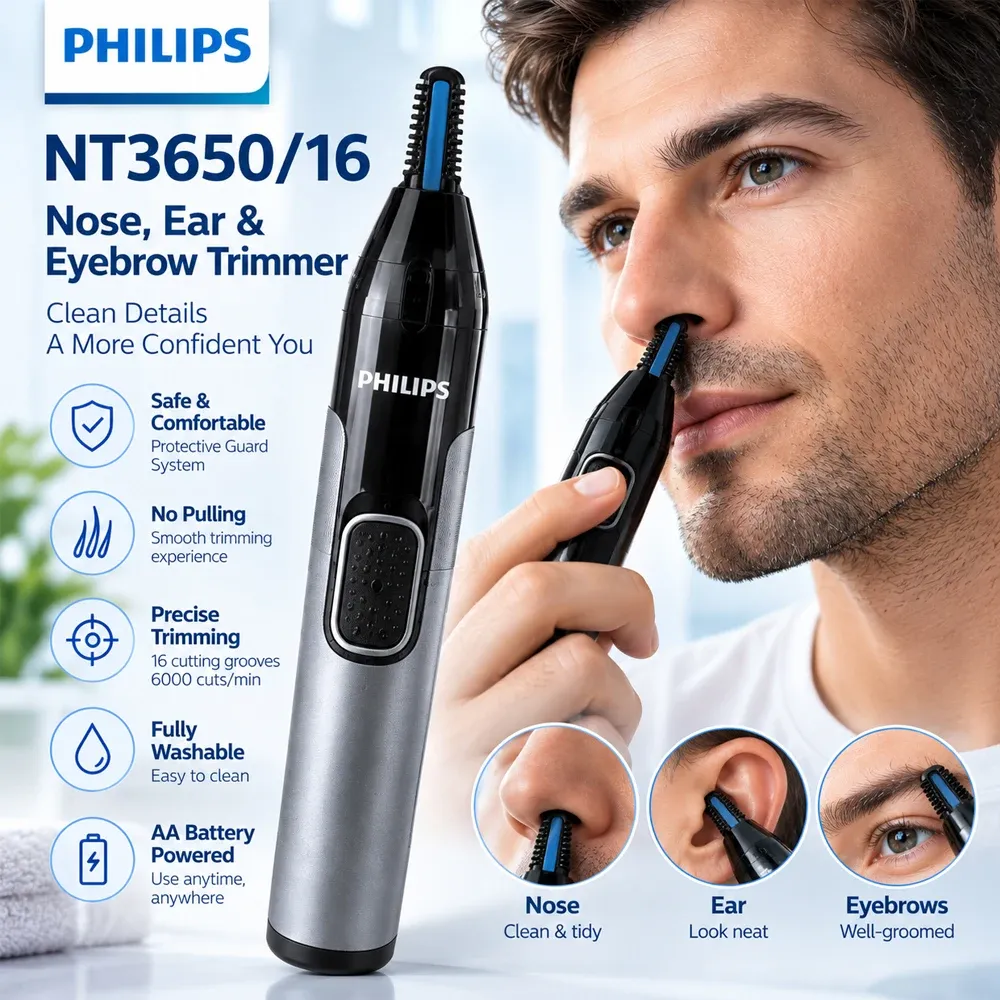 Tondeuse à poils de nez Philips pour oreilles, sourcils et barbe, épilateur électrique portable et lavable pour homme, outil de toilettage de précision 1