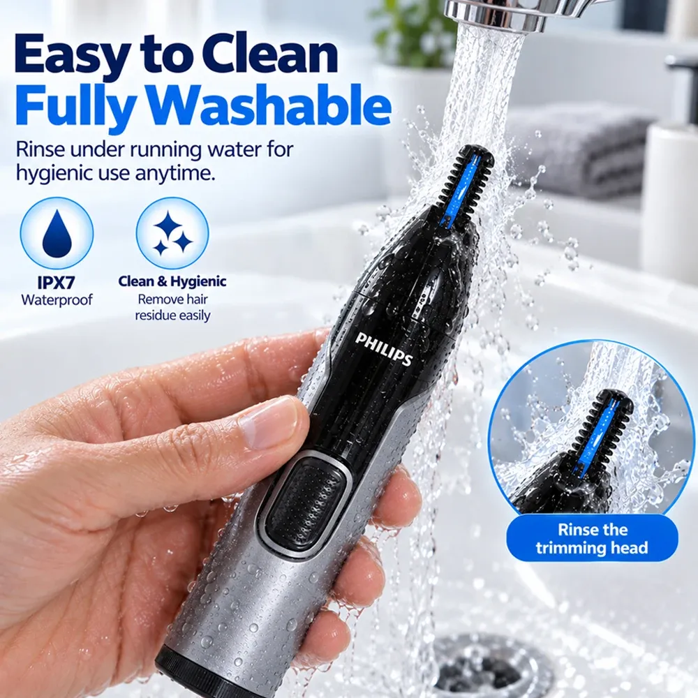 Tondeuse à poils de nez Philips pour oreilles, sourcils et barbe, épilateur électrique portable et lavable pour homme, outil de toilettage de précision 4