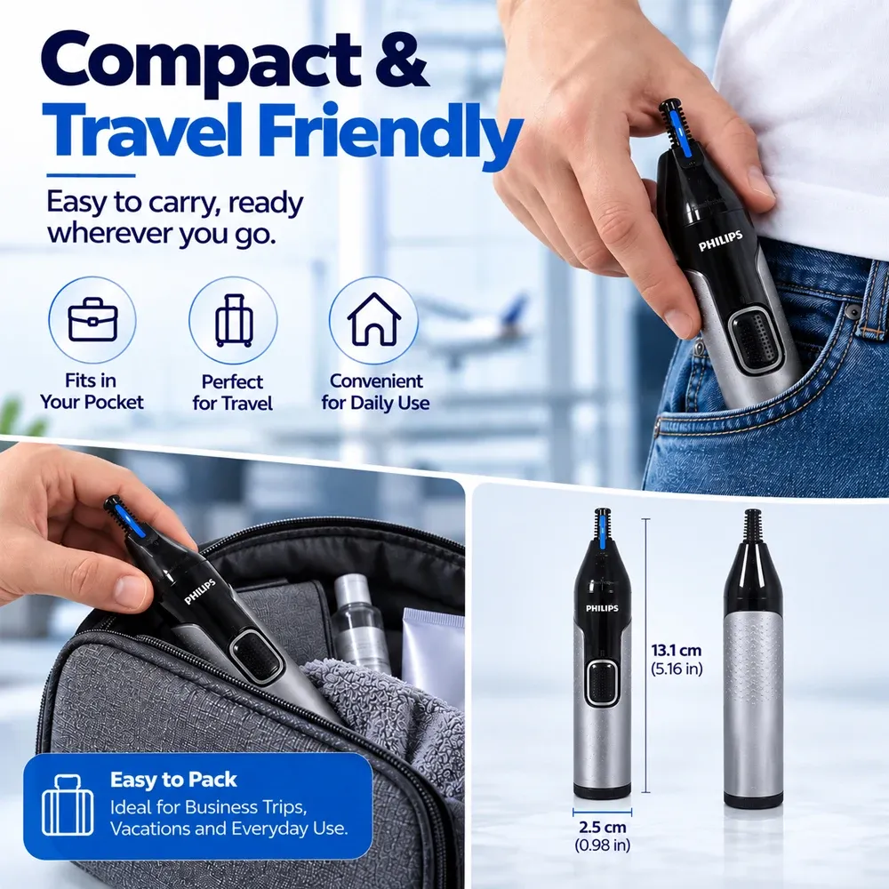 Tondeuse à poils de nez Philips pour oreilles, sourcils et barbe, épilateur électrique portable et lavable pour homme, outil de toilettage de précision 5