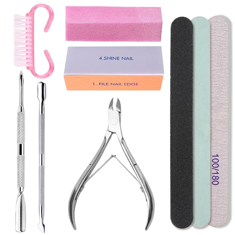 Kit de limes à ongles pour nail art avec tampons, blocs éponge, pinceau, ciseaux à ongles et pince à cuticules, kit de manucure, outils de vernis gel UV 8