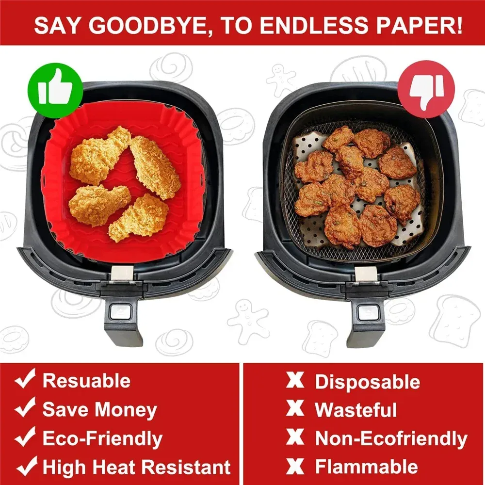 Doublure réutilisable en silicone pour friteuse à air, tapis de cuisson antiadhésif pour four, pizza et poulet 5