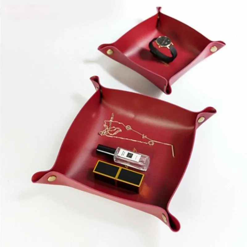 Plateau de rangement en cuir de style nordique, organisateur de bureau pour clés et bijoux, boîte de rangement cosmétiques, organisateur pliant, décoration d'intérieur 2