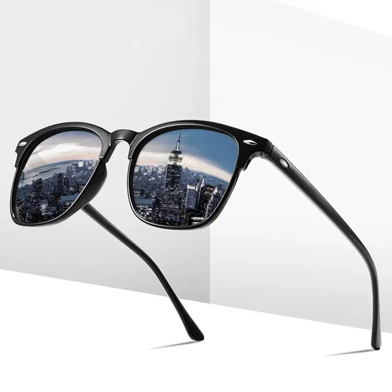 Lunettes de soleil carrées polarisées à monture pleine en plastique noir, pour femmes et hommes, protection UV400 4