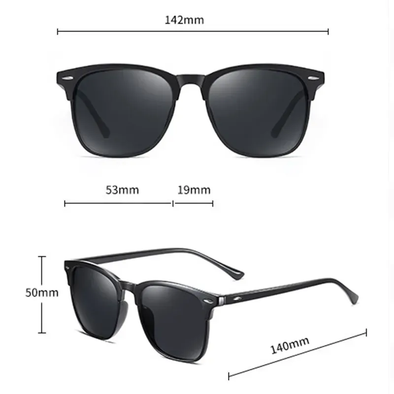 Lunettes de soleil carrées polarisées à monture pleine en plastique noir, pour femmes et hommes, protection UV400 6