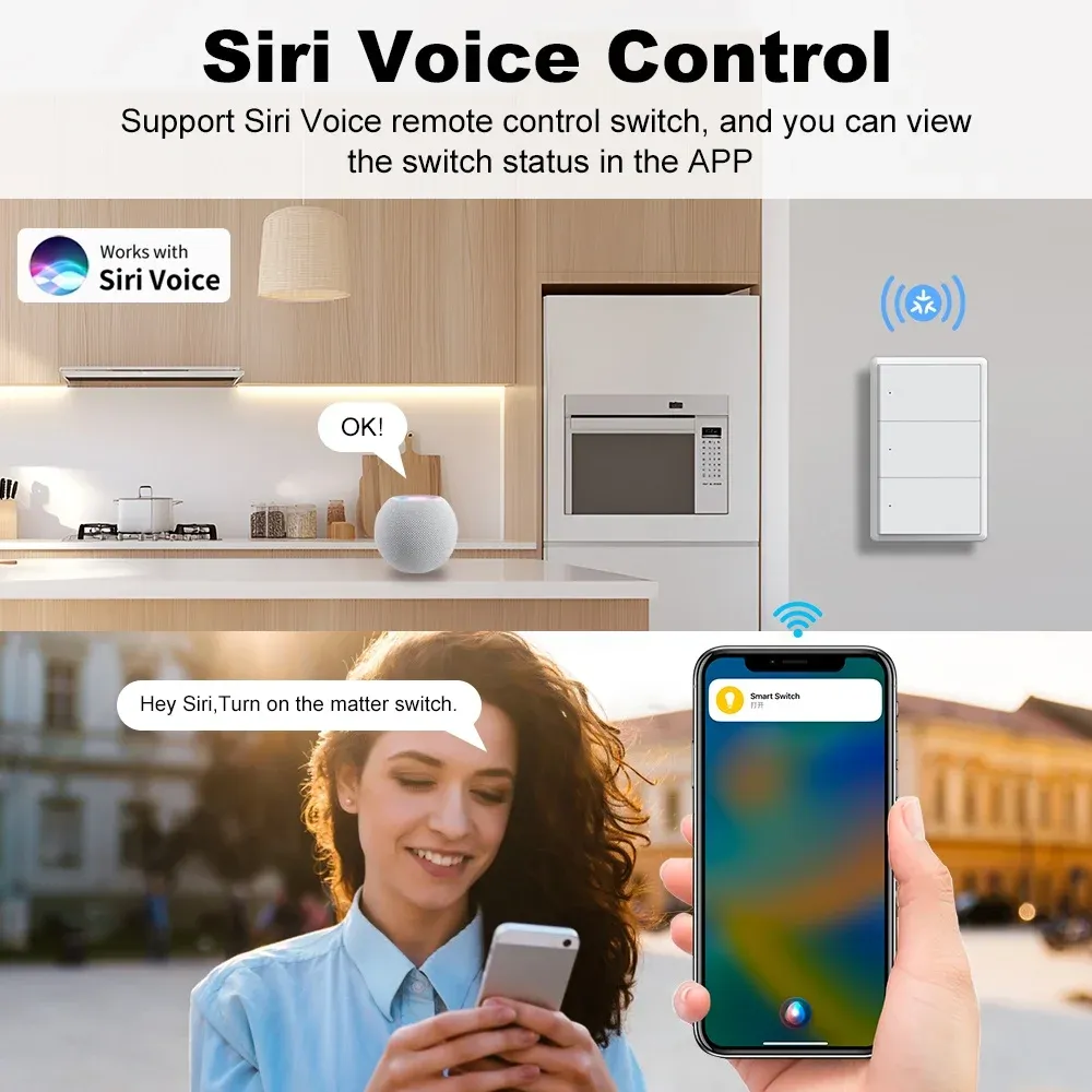 Interrupteur mural connecté Wi-Fi Manhot compatible Matter, 1 à 4 gangs, compatible HomeKit 2