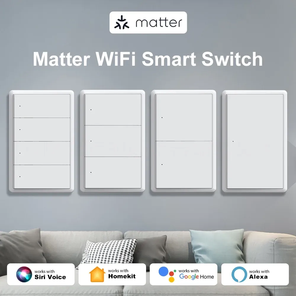 Interrupteur mural connecté Wi-Fi Manhot compatible Matter, 1 à 4 gangs, compatible HomeKit