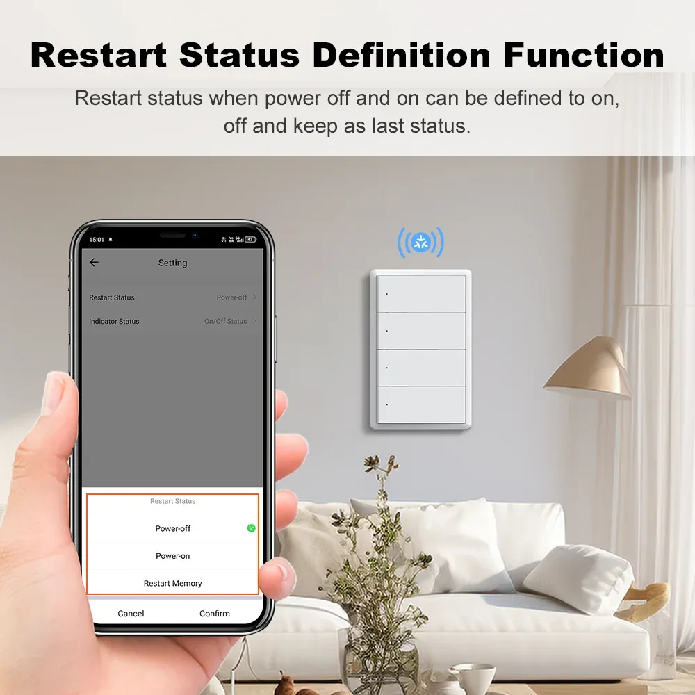 Interrupteur mural connecté Wi-Fi Manhot compatible Matter, 1 à 4 gangs, compatible HomeKit 5