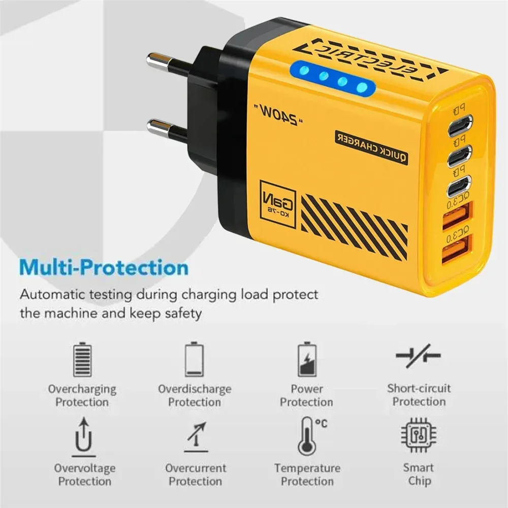 Chargeur USB-C GaN 240 W 5 en 1 Power Delivery 3.0 – Prises EU, US et UK 5