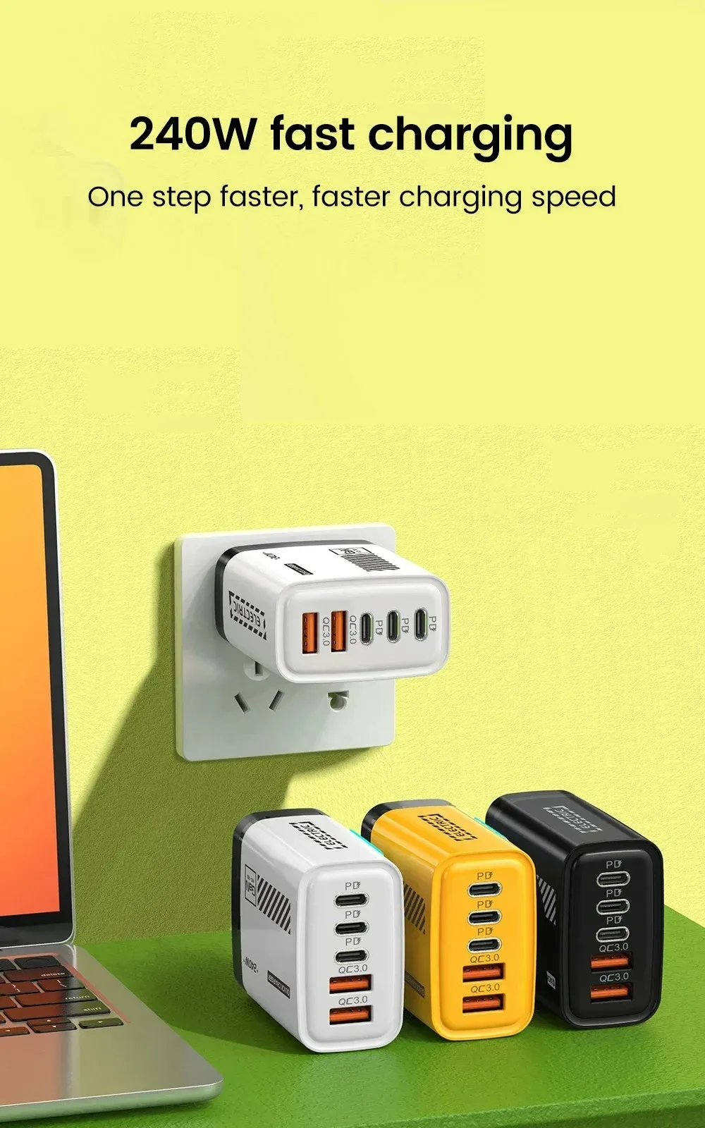 Chargeur USB-C GaN multiport, vue détaillée