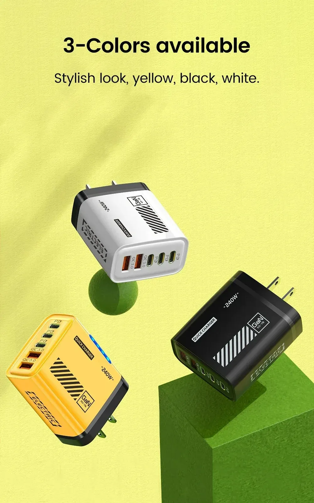 Chargeur USB-C GaN multiport, vue détaillée