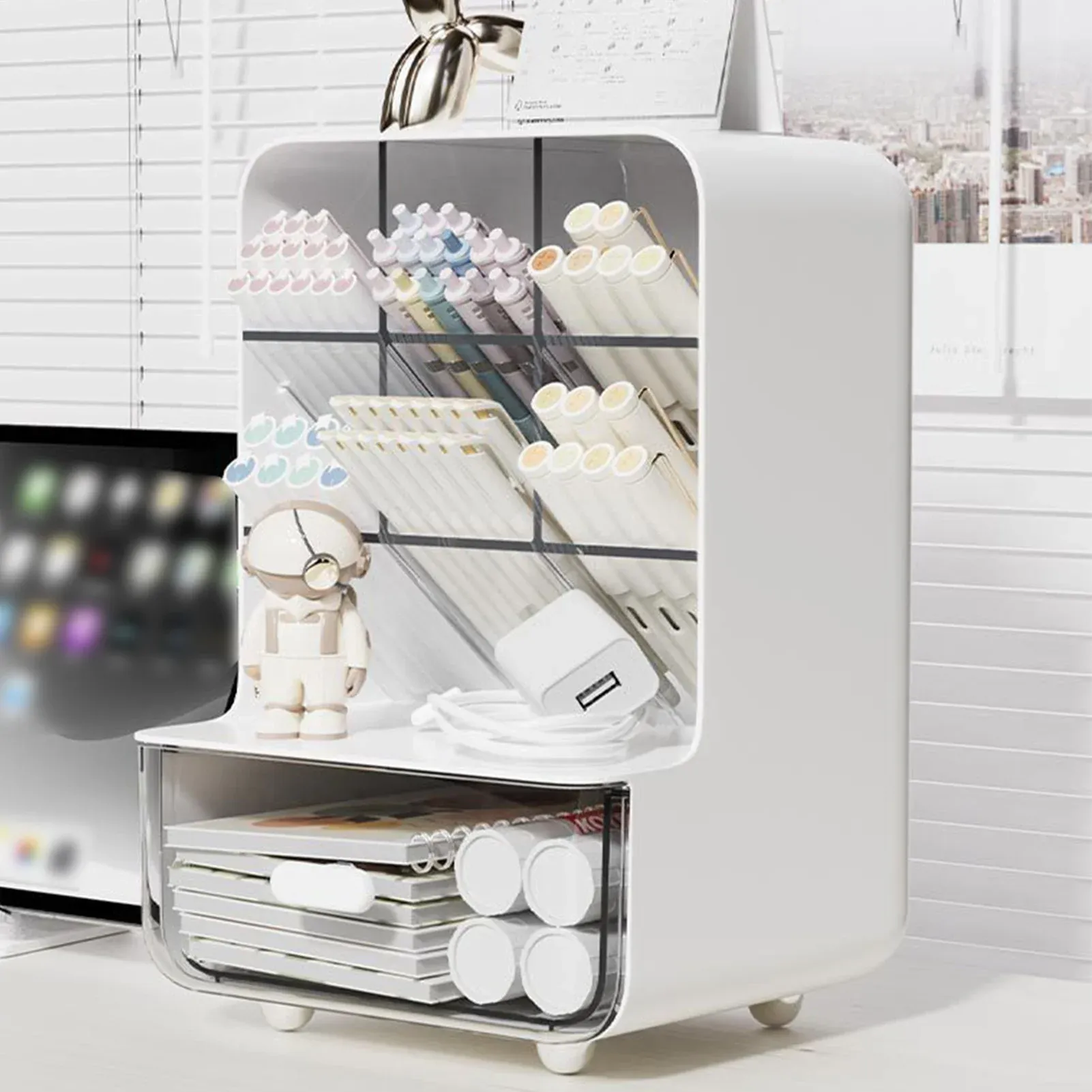 Organisateur de bureau transparent à plusieurs niveaux avec porte-stylos - Image 1