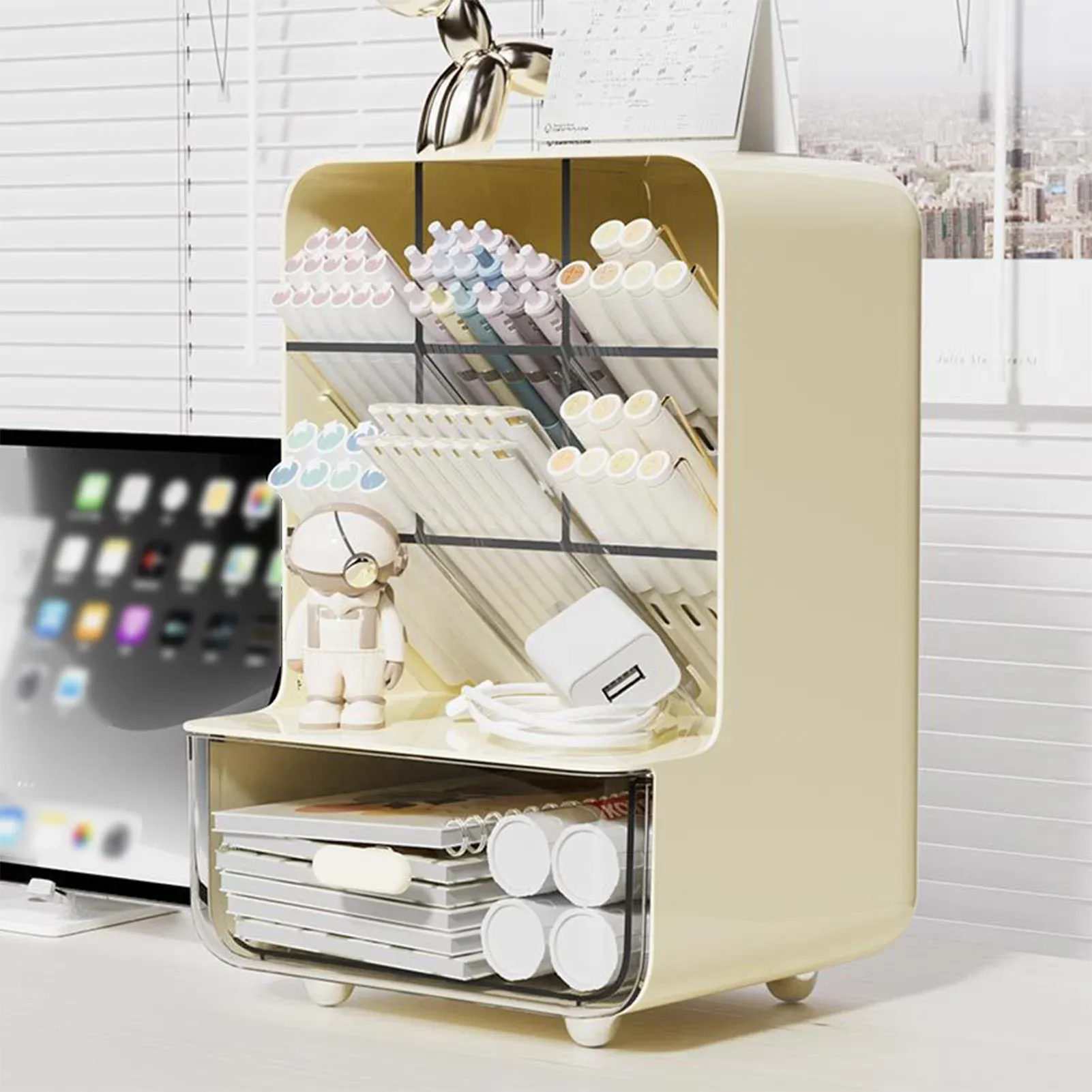 Organisateur de bureau transparent à plusieurs niveaux avec porte-stylos 4