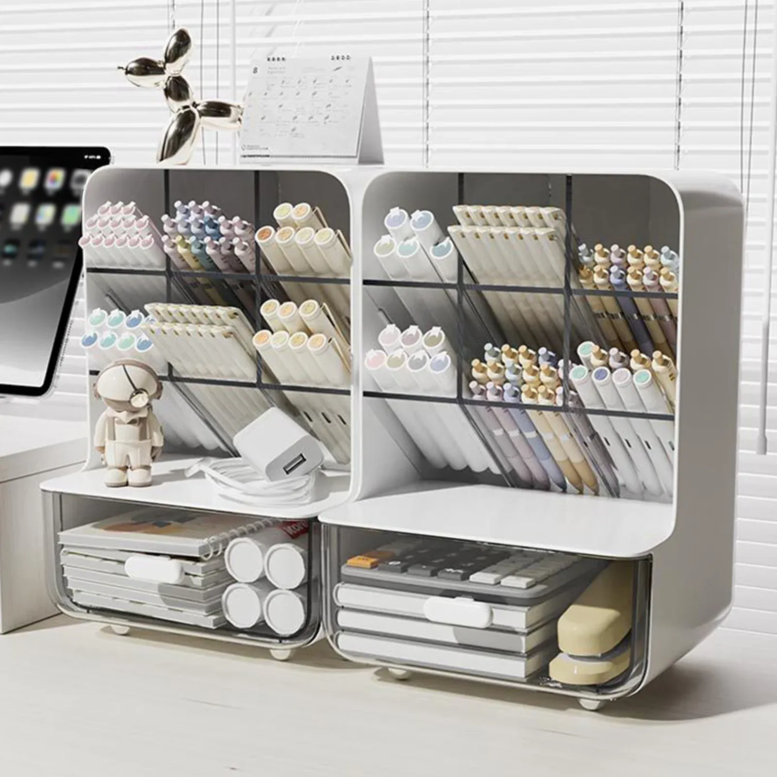 Organisateur de bureau transparent à plusieurs niveaux avec porte-stylos 5