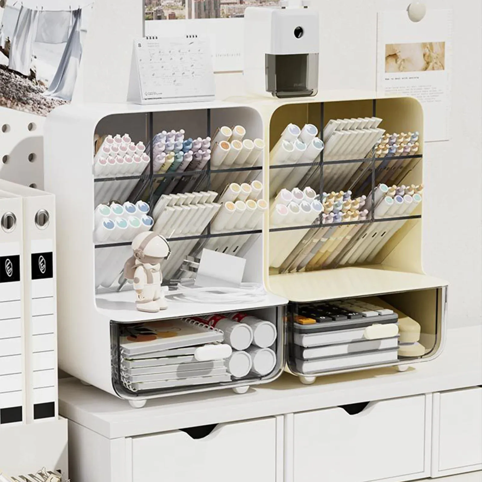Organisateur de bureau transparent à plusieurs niveaux avec porte-stylos 6