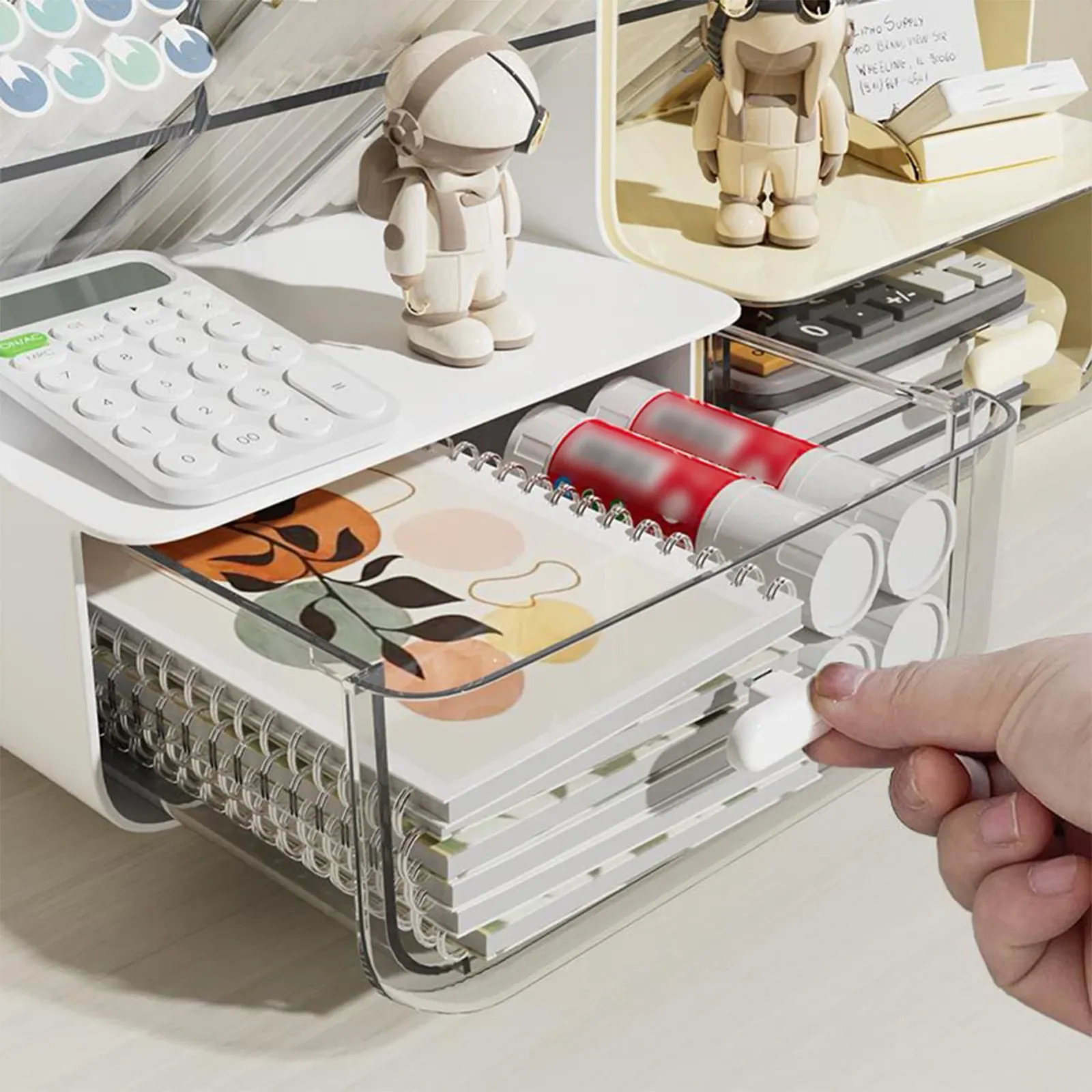 Organisateur de bureau transparent, usage quotidien
