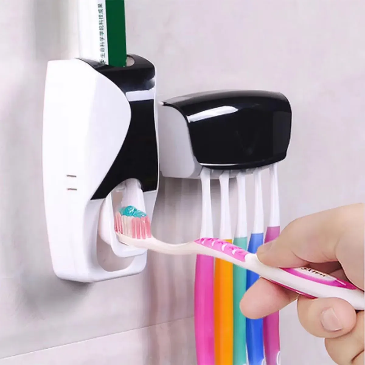 Ensemble de porte-brosse à dents avec distributeur automatique de dentifrice, support mural et presse-tube pour salle de bain - Image 1