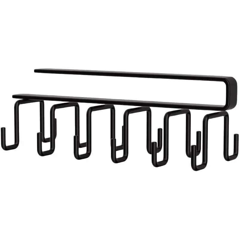 Crochet de suspension pour étagère inférieure d'armoire de cuisine, sans perçage, support en tissu avec 6 crochets, porte-spatule 9