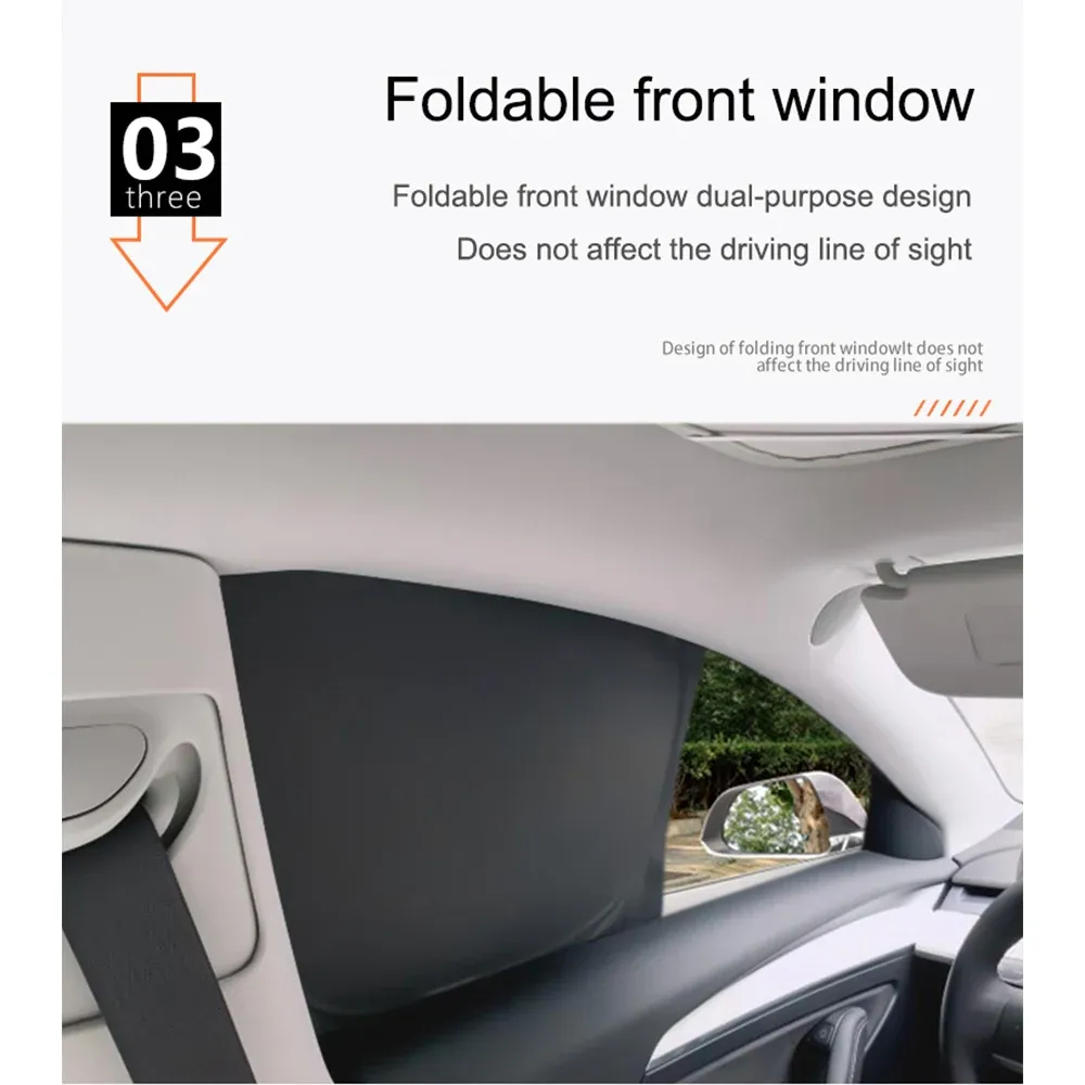 Pare-soleil de voiture pour Tesla Model 3 et Y (2017-2023) – Protection pour pare-brise avant et vitres latérales, store de confidentialité pour enfants 3
