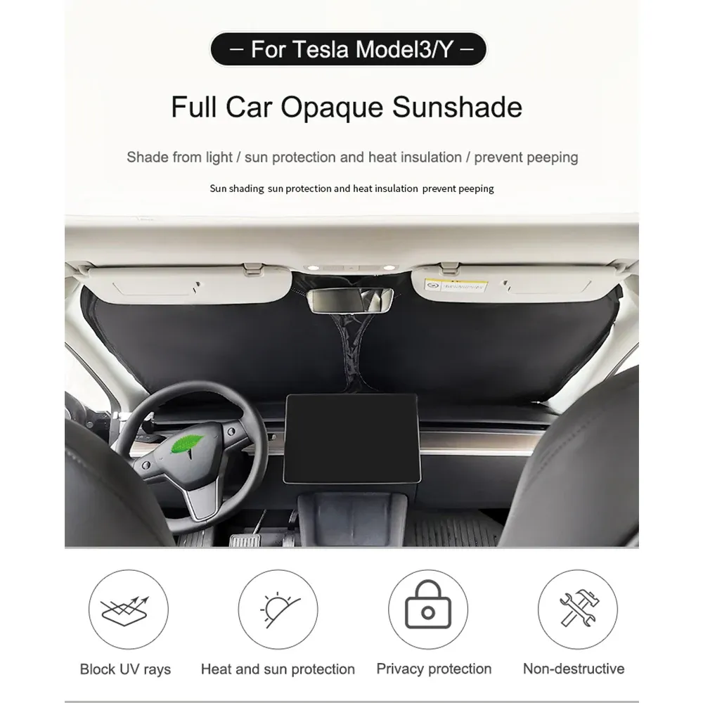 Pare-soleil de voiture pour Tesla Model 3 et Y (2017-2023) – Protection pour pare-brise avant et vitres latérales, store de confidentialité pour enfants 2