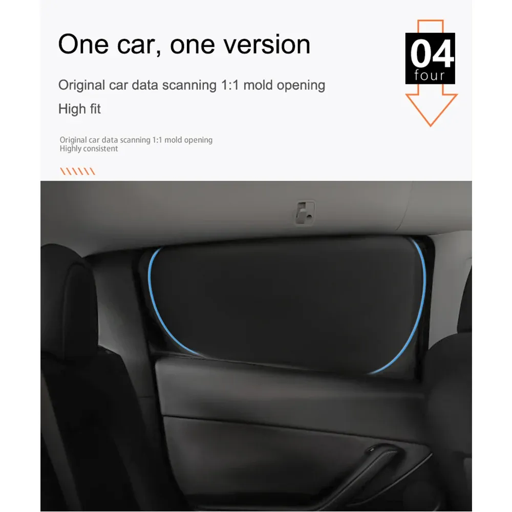 Pare-soleil de voiture pour Tesla Model 3 et Y (2017-2023) – Protection pour pare-brise avant et vitres latérales, store de confidentialité pour enfants 4